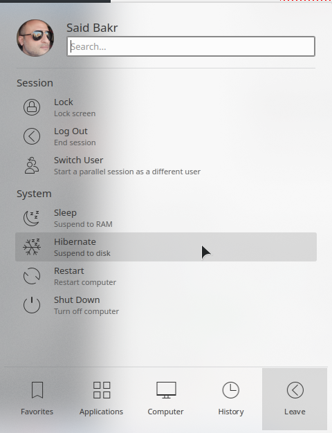 Leave menu with hibernate option